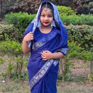 গাঢ় নীল সুতি রেডি শাড়ি -013