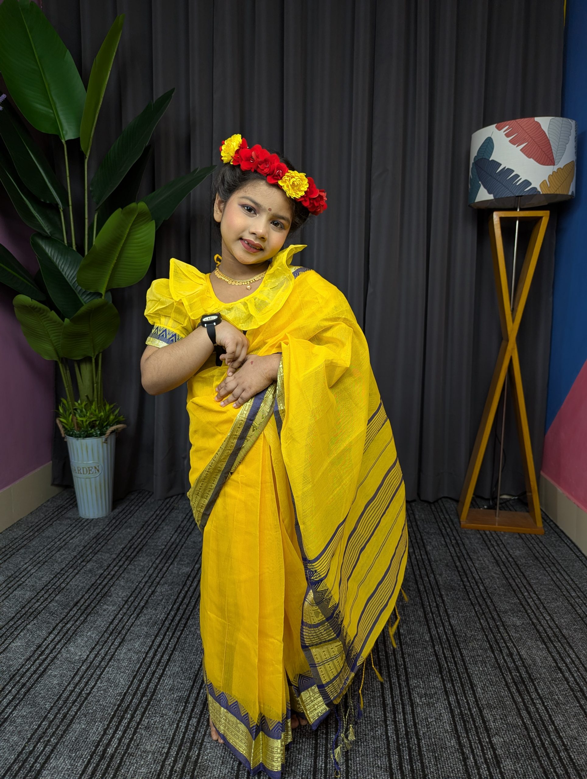 পিউর সুতি রেডি শাড়ি হলুদ-014 - Image 2