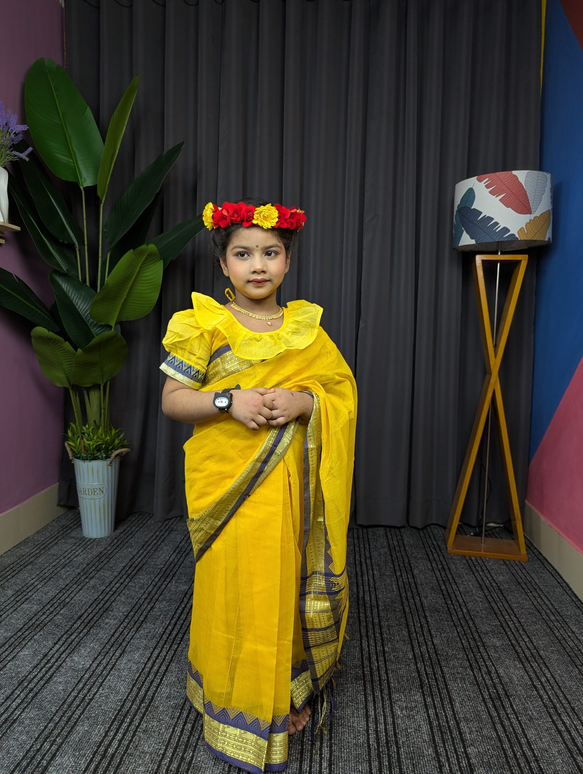 পিউর সুতি রেডি শাড়ি হলুদ-014