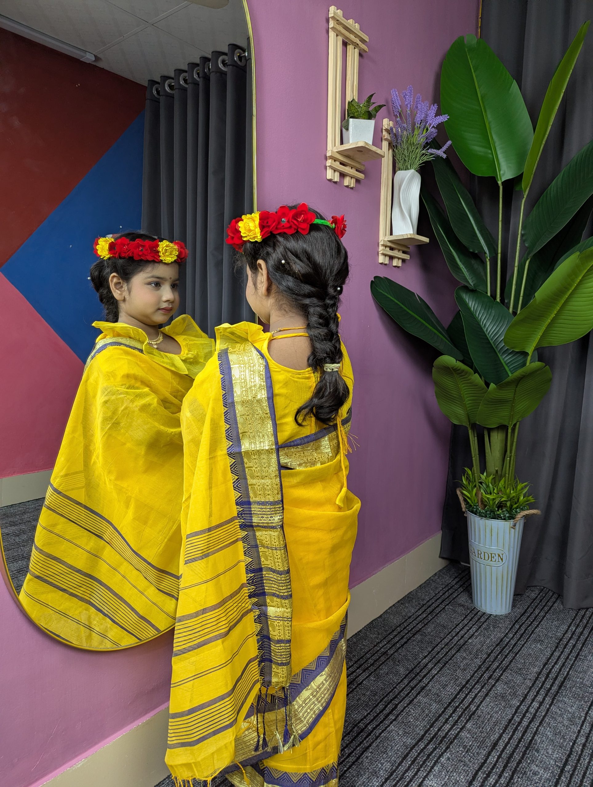 পিউর সুতি রেডি শাড়ি হলুদ-014 - Image 3