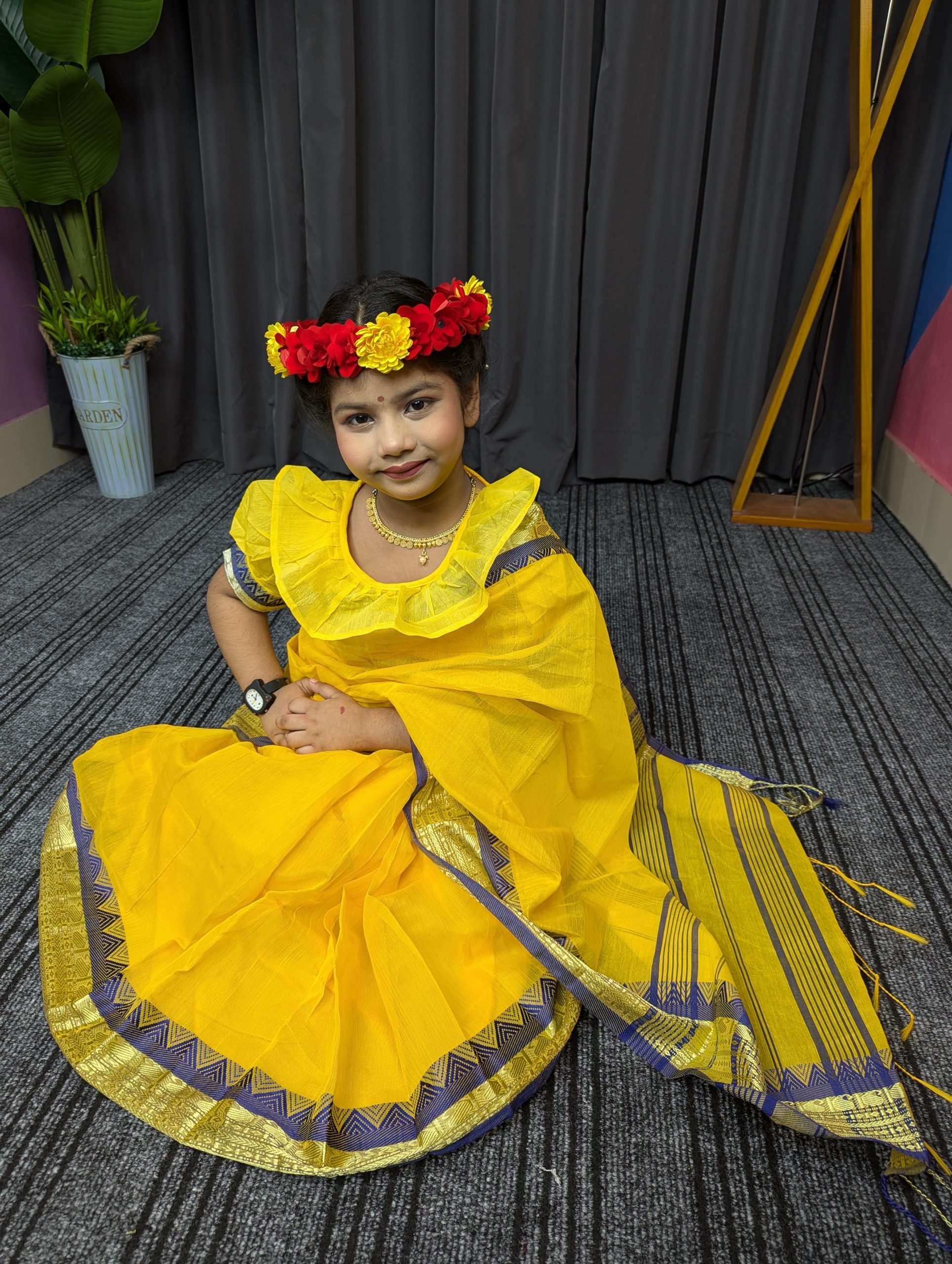 পিউর সুতি রেডি শাড়ি হলুদ-014 - Image 4