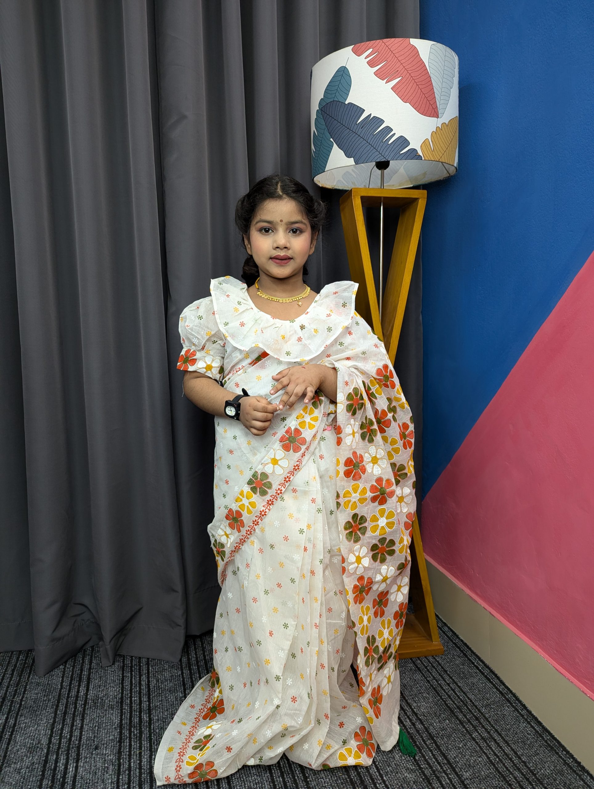 জবা সুতি প্রিন্ট রেডি শাড়ি -012